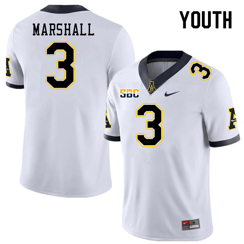 Youth #3 Ahmani Marshall Appalachian State Mountaineers College Football Jerseys Stitched Sale-White - Click Image to Close